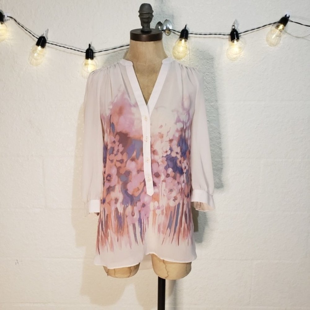 Lauren Conrad Blush Pink Floral Chiffon Hi-Lo Top